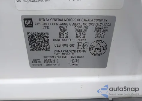 2022 Chevrolet Equinox Awd Rs from USA, damaged, VIN 2GNAXWEV2N6136787